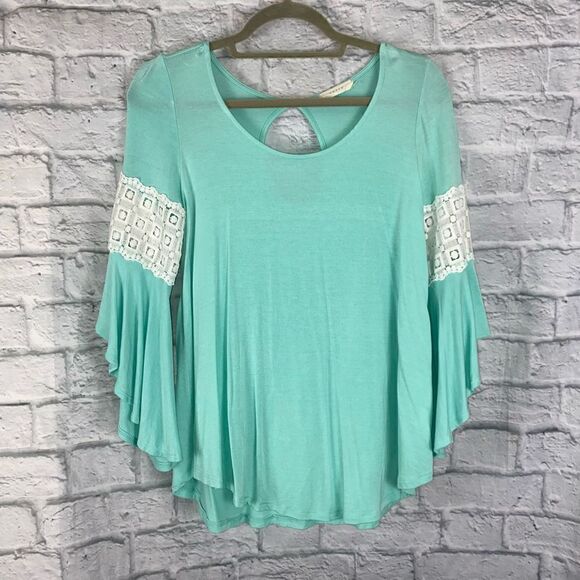 Entro 3/4 waterfall sleeve w/lace scoopneck top sz medium women - Picture 1 of 7